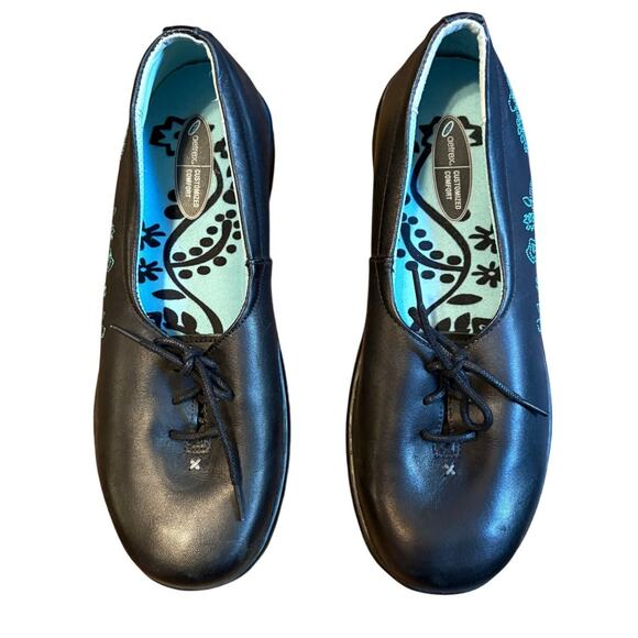 Aetrex Shoes - Aetrex US 7 Wide Black Leather Embroidered Lace Up Orthotic Comfort Oxford Shoes